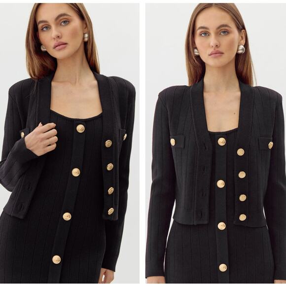 ADELYN RAE Gayle Knit Blazer Cardigan Black Gold Buttons Sz XL NWT $125 {N45} - Picture 2 of 4